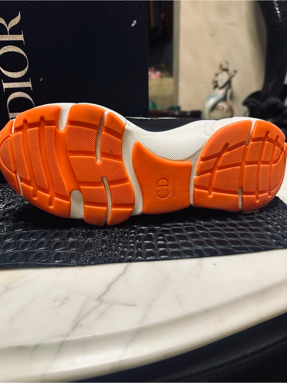 Dior Men's Chunky Sneakers in White, Black & Blue with Orange Accents - Picture 4 of 10